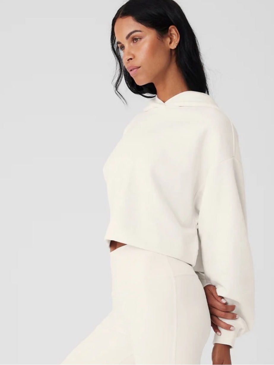 Alo Yoga Women's Cream Cropped Hoodie